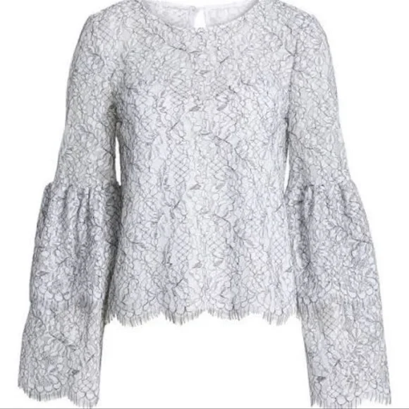 Cupcakes & CASHMERE Women's M Basewood Lace Bell Sleeve Blouse Top Black White - Picture 14 of 16
